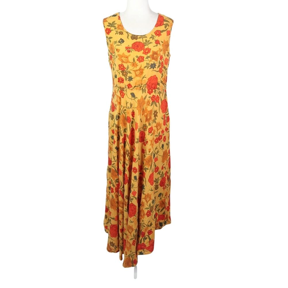 Soch Mustard Yellow and Red Floral Asymmetrical Midi Dress XL Indian